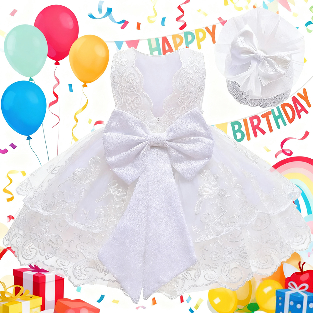 Baby Clothing Accessories - Newborn White Baptismal Costumes Backless Bowknot